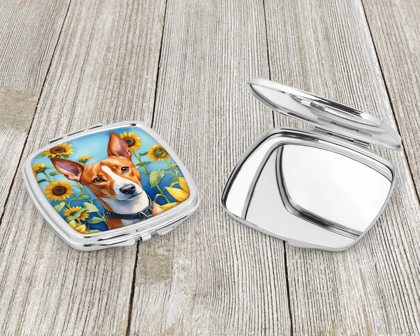 Basenji in Sunflowers Compact Mirror