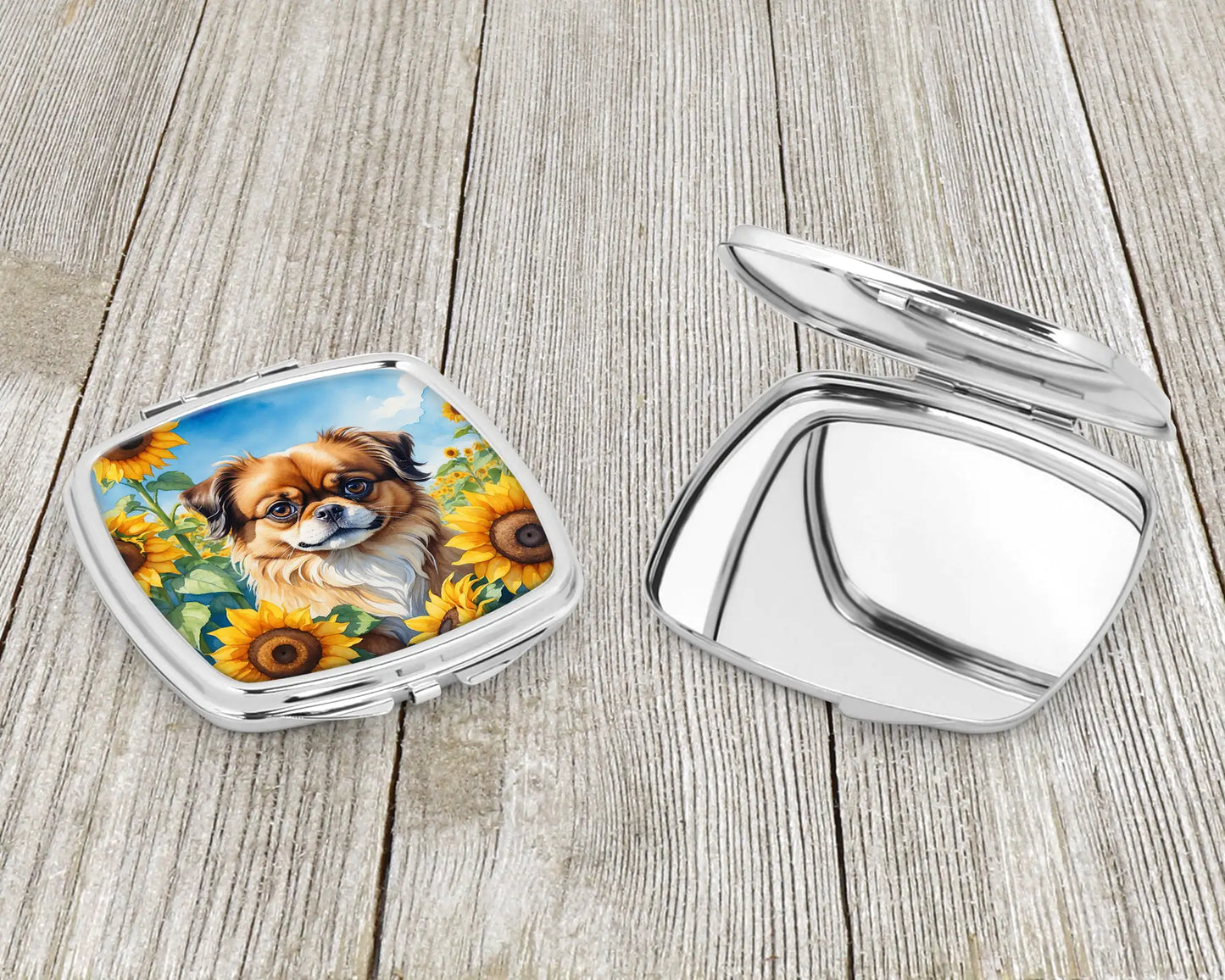 Tibetan Spaniel in Sunflowers Compact Mirror