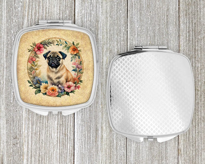 Fawn Pug and Flowers Compact Mirror