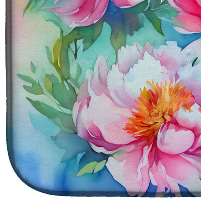Peonies in Watercolor Dish Drying Mat