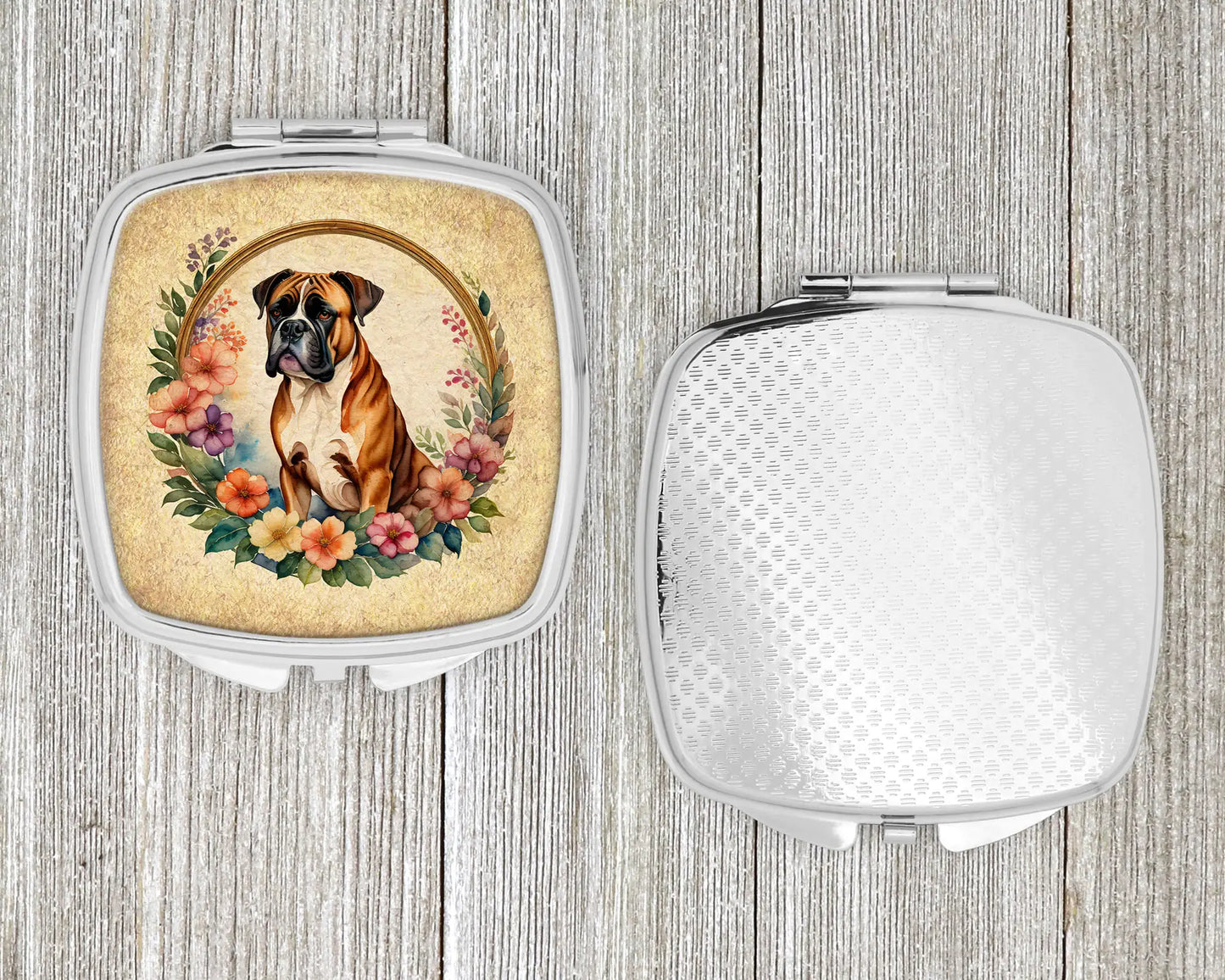 Boxer and Flowers Compact Mirror