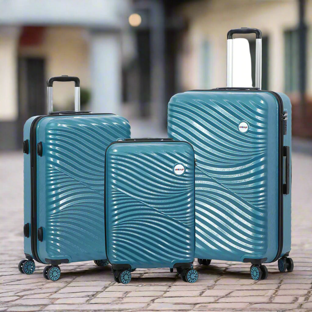 Biggdesign Moods Up Hard Luggage Sets With Spinner Wheels, Steel Blue, 3 Pcs.