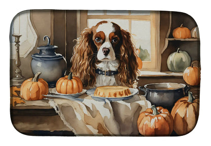 Cavalier Spaniel Fall Kitchen Pumpkins Dish Drying Mat