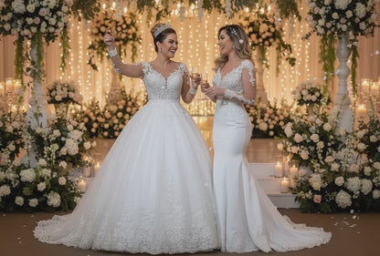 Applique Long Sleeve Wedding Dress, Bridal Gown