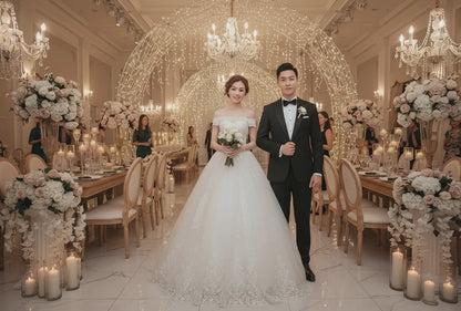 White Shoulder Wedding Lace Dress