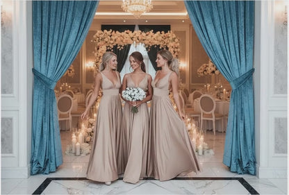 Women's Sense Suspenders Deep V  Bridesmaid Dress