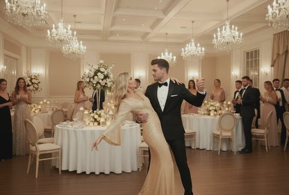 Gold Sequin Slim Fishtail Bridesmaid Banquet Evening Dress