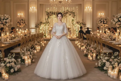Long Sleeve Wedding Dress New Bride Trailing