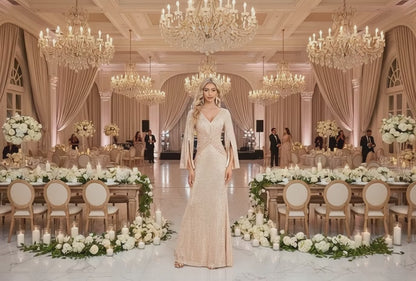 Gold Sequin Slim Fishtail Bridesmaid Banquet Evening Dress