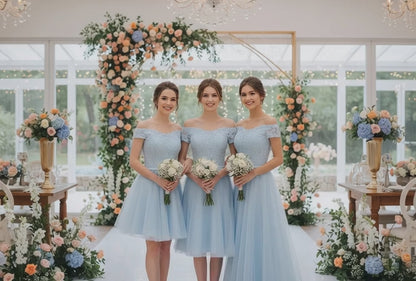 Blue Bridesmaid Sisters Evening Dress