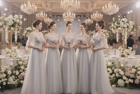 Champagne Gray Off-shoulder Slim-fit Bridesmaid Dress