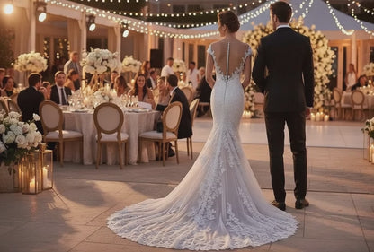 Princess Bride Mermaid White Trailing Backless Lace Wedding Dress