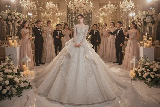 Wedding Evening Dress New Bride French Temperament Dream Long-sleeved Retro Big Tail