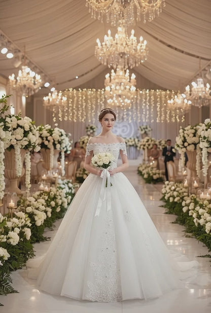Wedding Dress Bride One-shoulder Trailing French Veil Hepburn