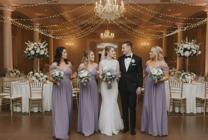 Women's Off Shoulder Chiffon A-line Pleated Bridesmaid Dress