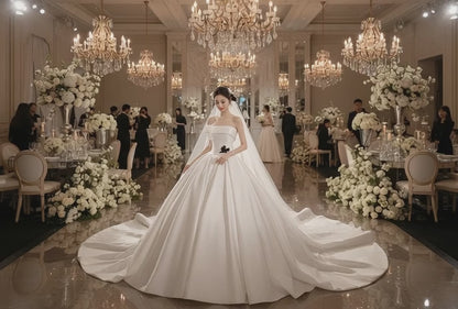 A Strapless Dress With A Big Train