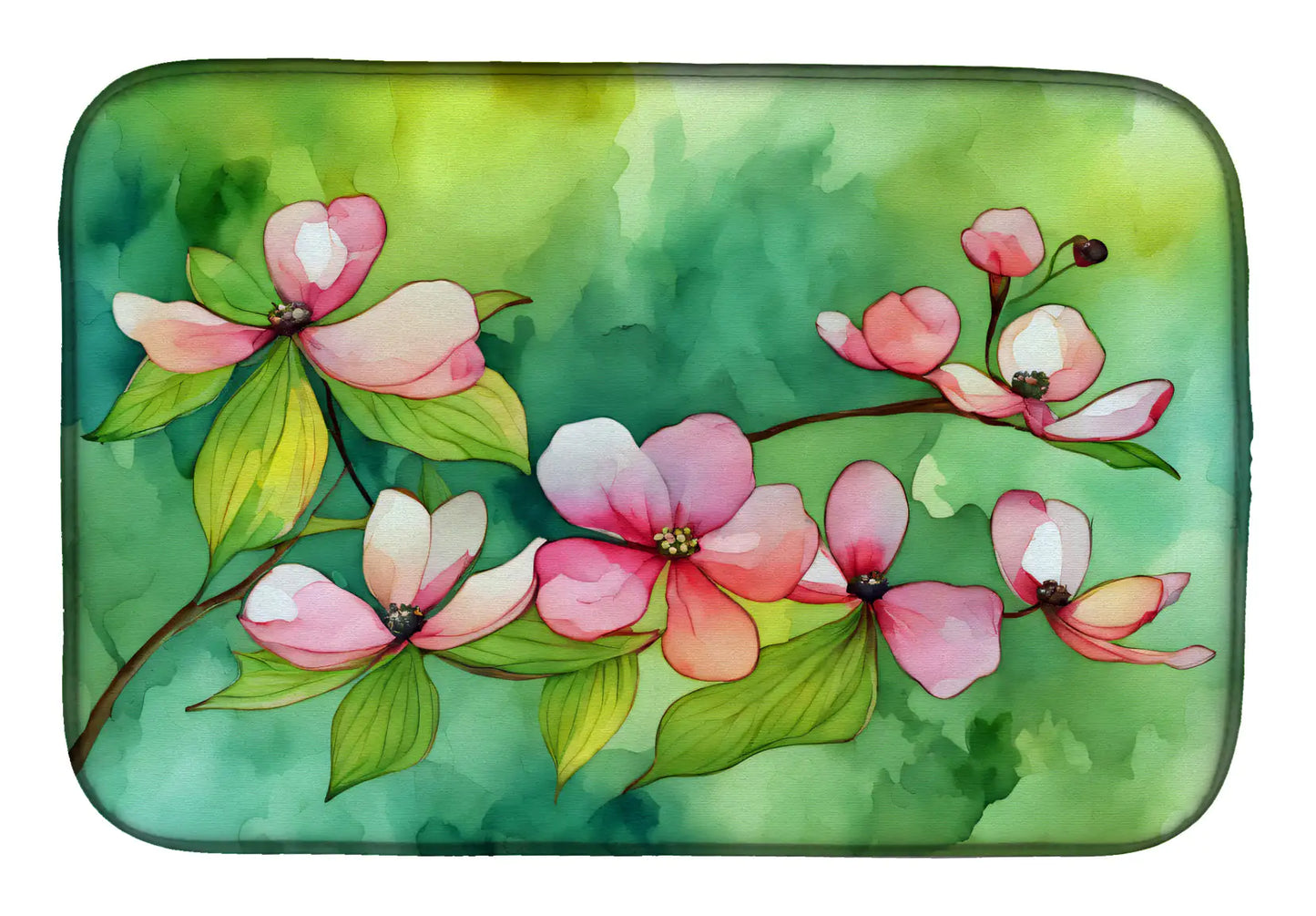 Virginia American Dogwood in Watercolor Dish Drying Mat