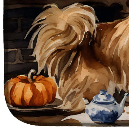 Tibetan Spaniel Fall Kitchen Pumpkins Dish Drying Mat