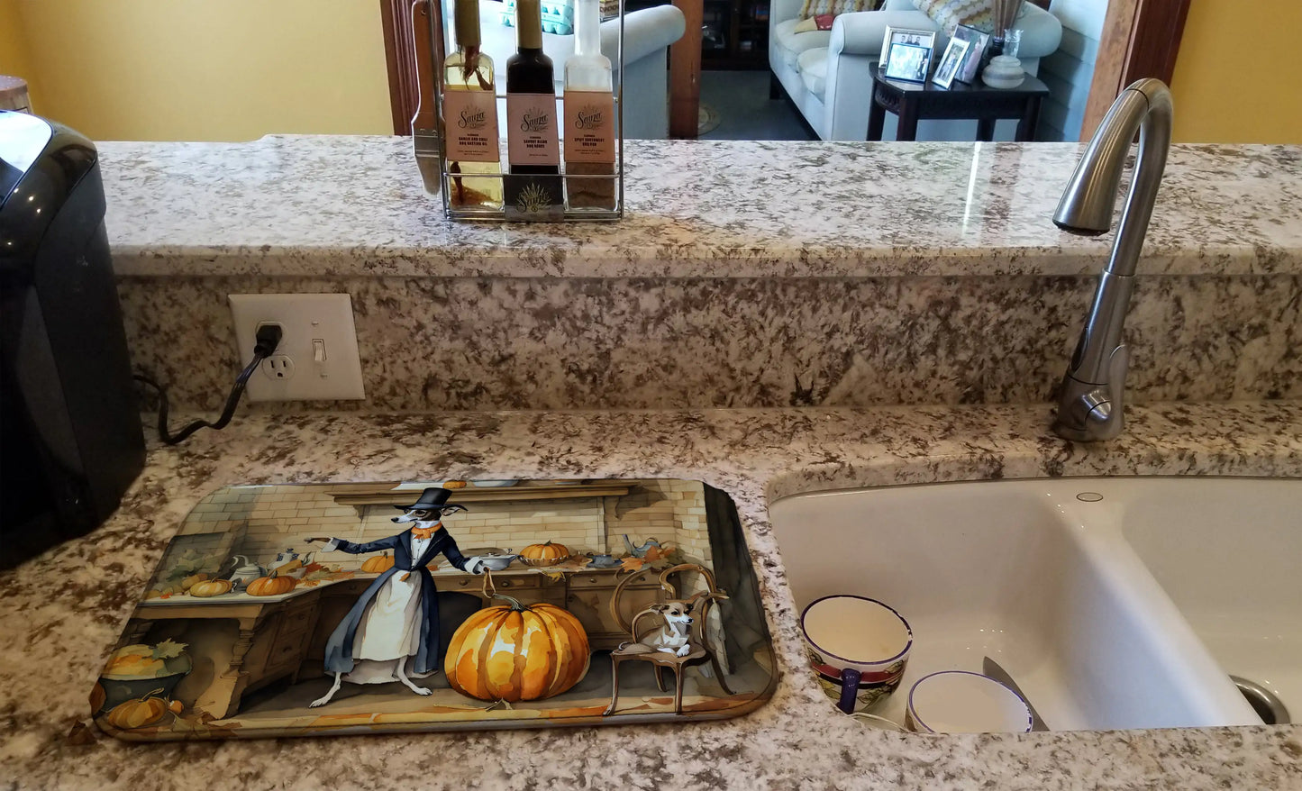 Italian Greyhound Fall Kitchen Pumpkins Dish Drying Mat