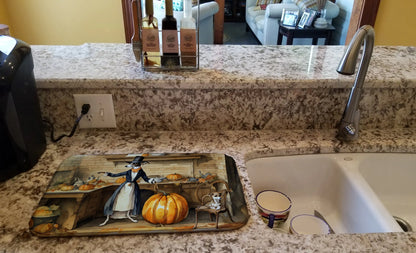 Italian Greyhound Fall Kitchen Pumpkins Dish Drying Mat