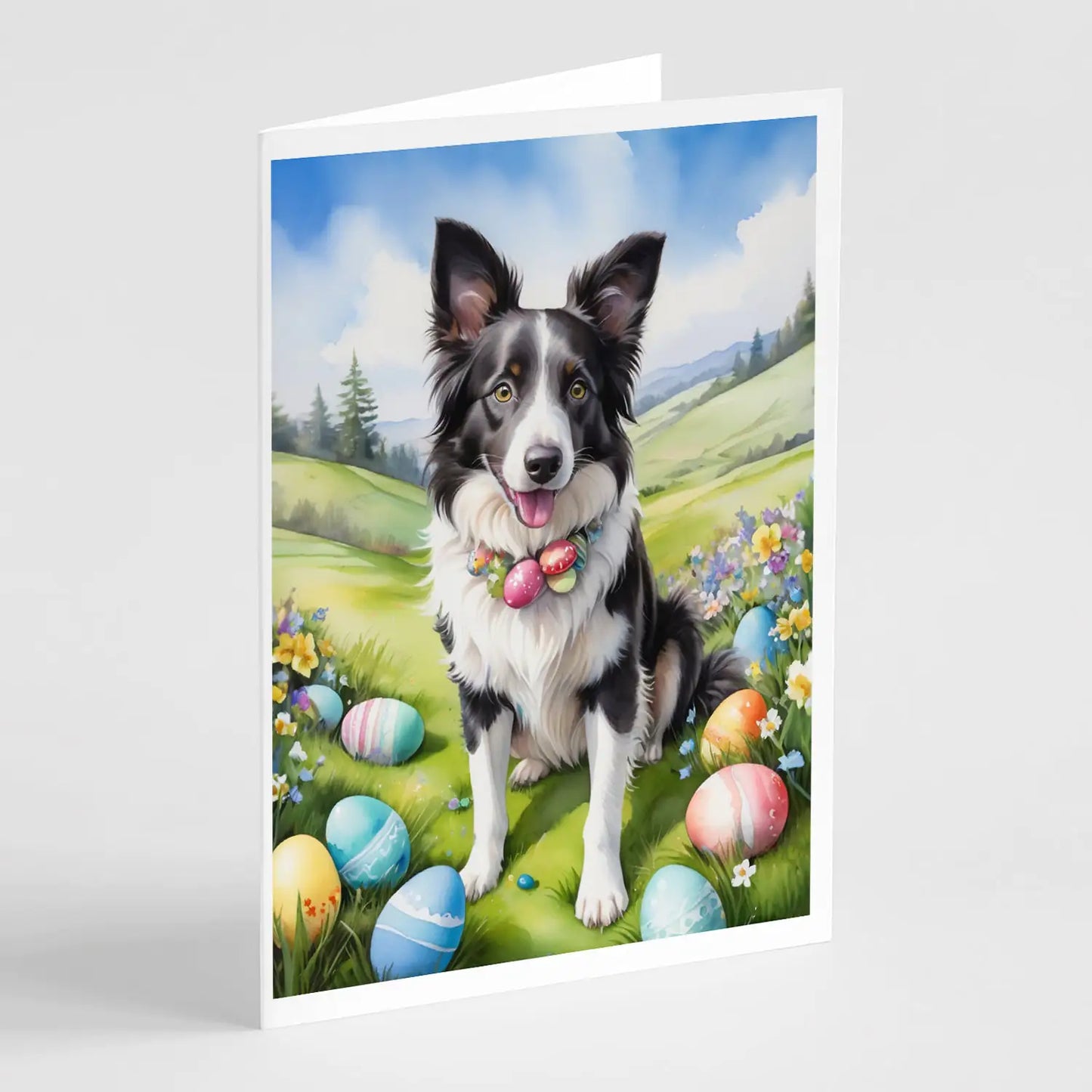 Border Collie Easter Egg Hunt Greeting Cards Pack of 8