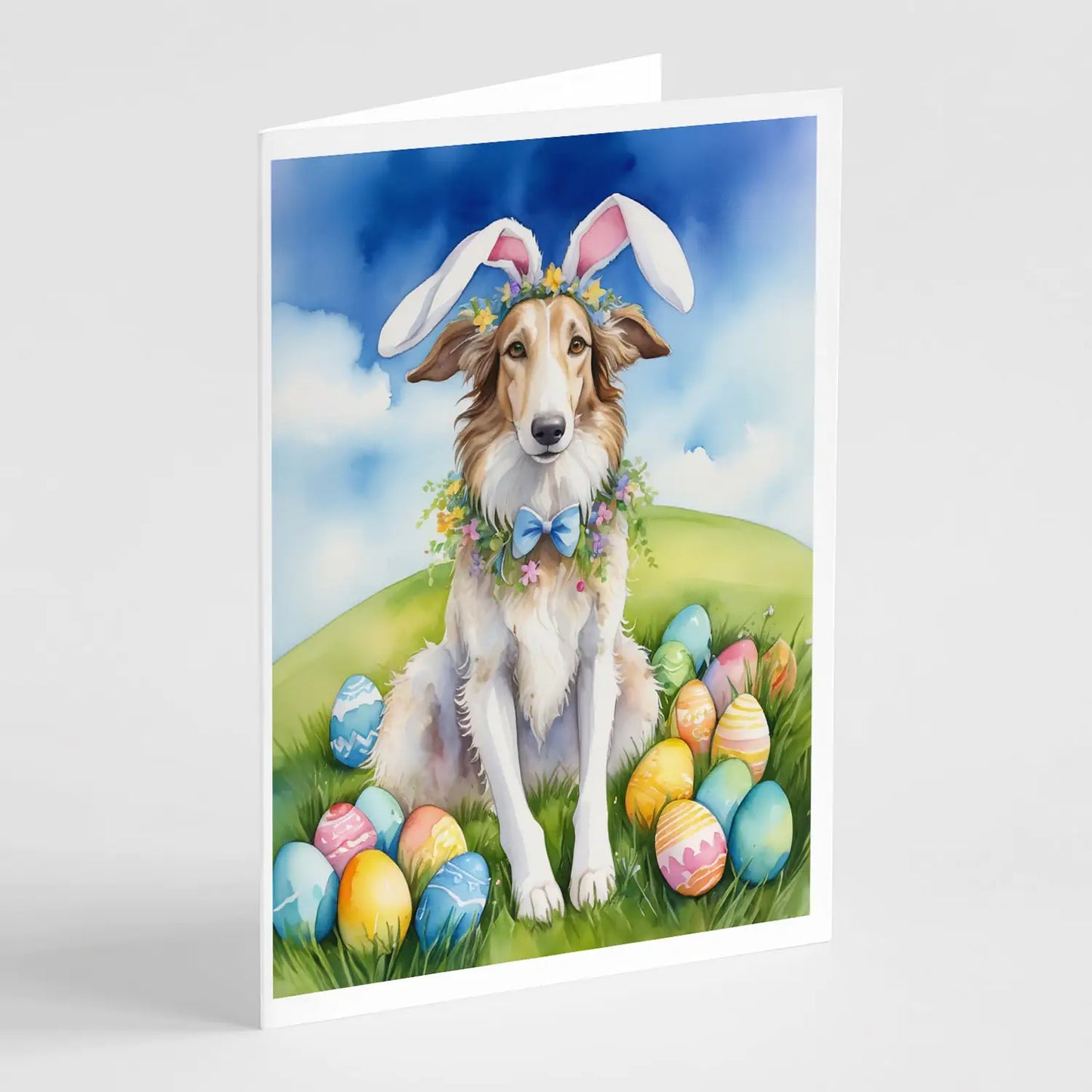 Borzoi Easter Egg Hunt Greeting Cards Pack of 8