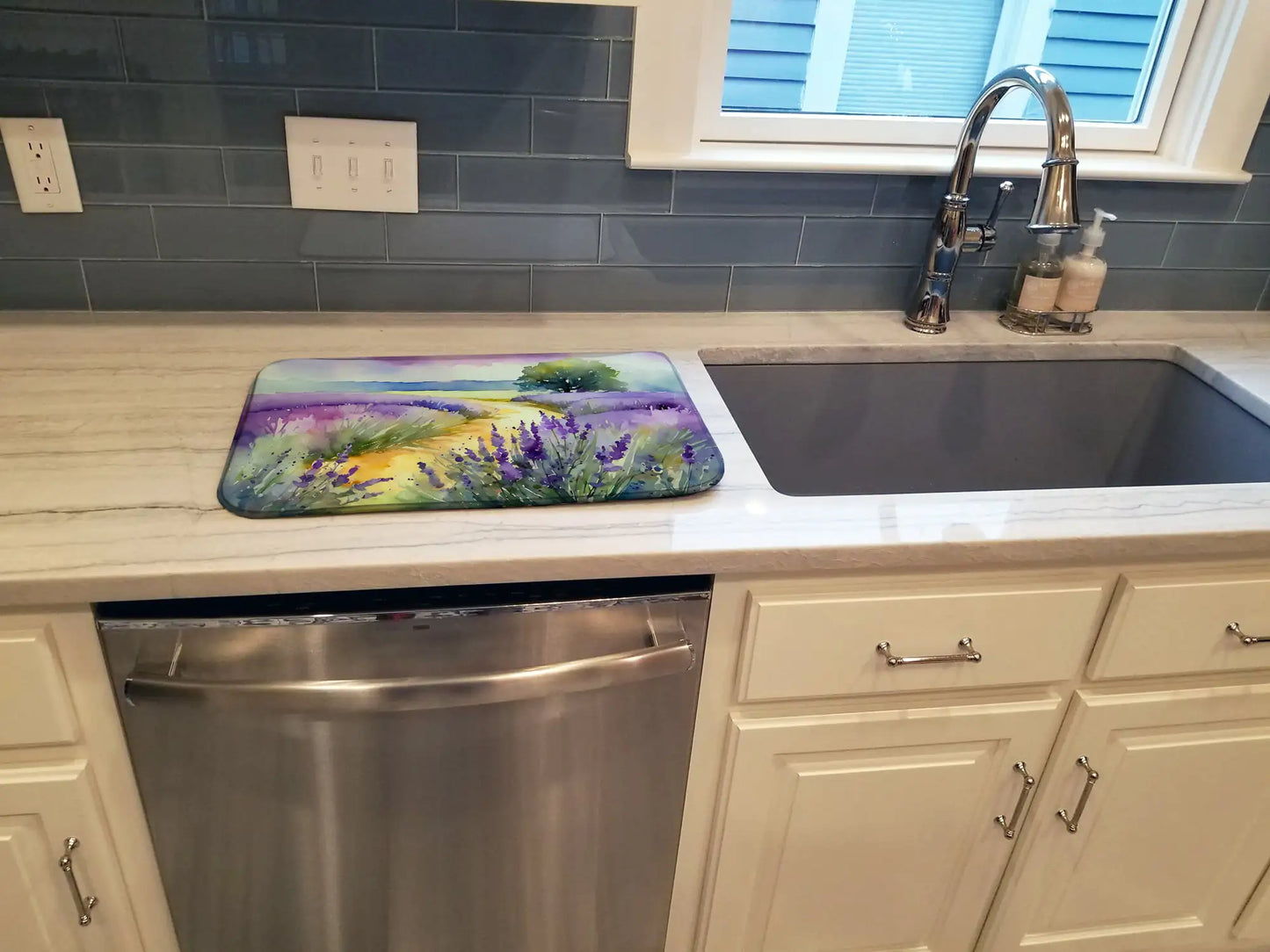 Lavender in Watercolor Dish Drying Mat