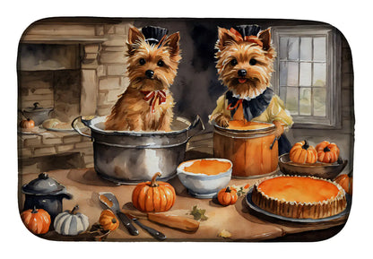 Norwich Terrier Fall Kitchen Pumpkins Dish Drying Mat