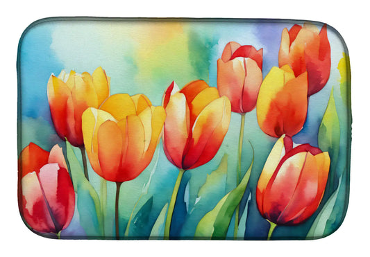 Tulips in Watercolor Dish Drying Mat