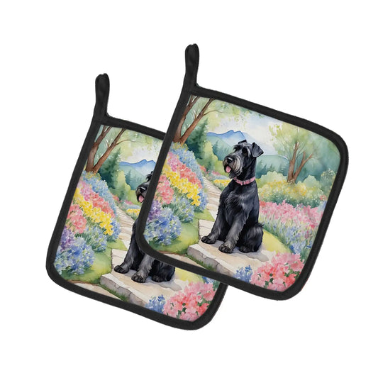 Giant Schnauzer Spring Path Pair of Pot Holders