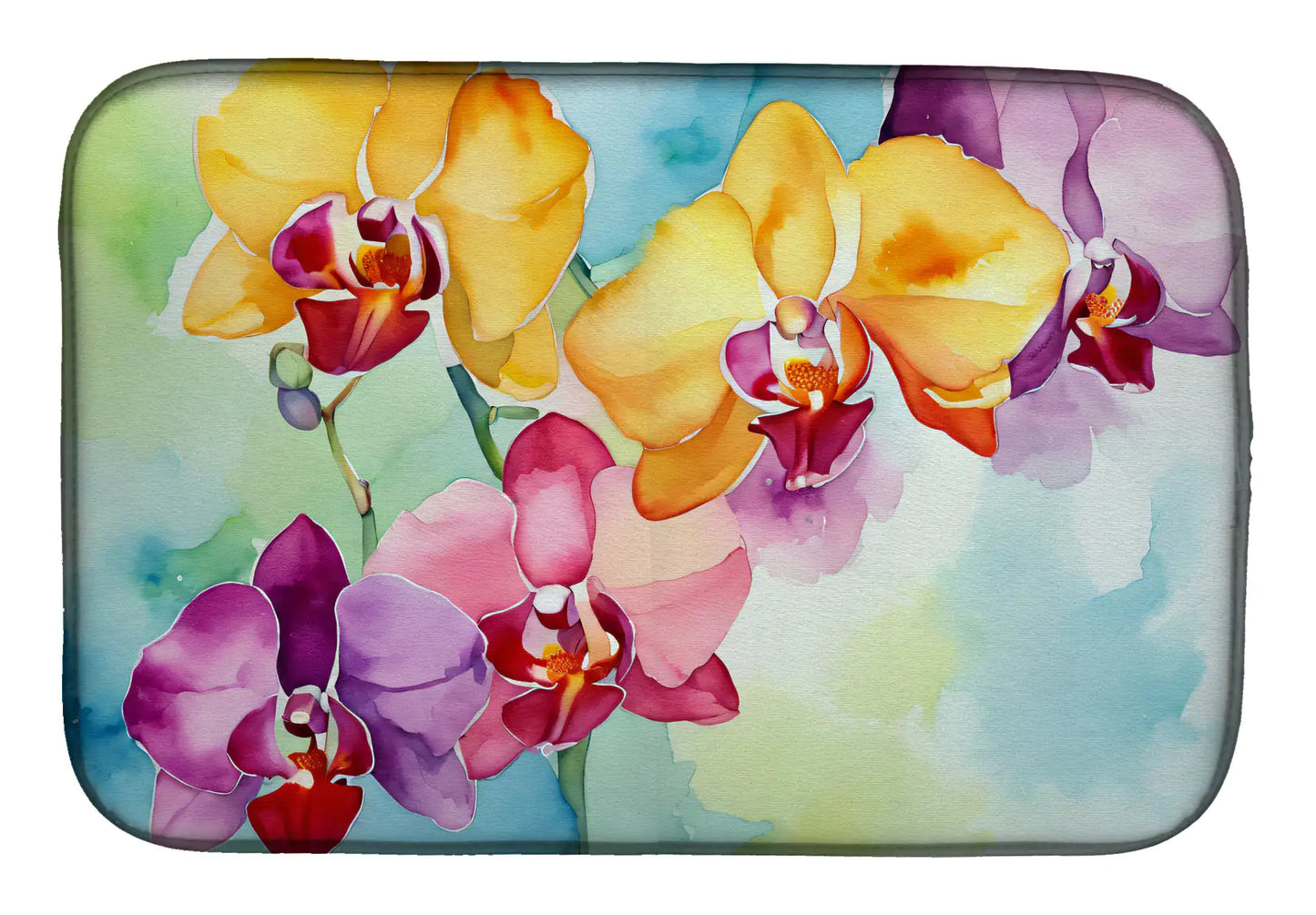 Orchids in Watercolor Dish Drying Mat