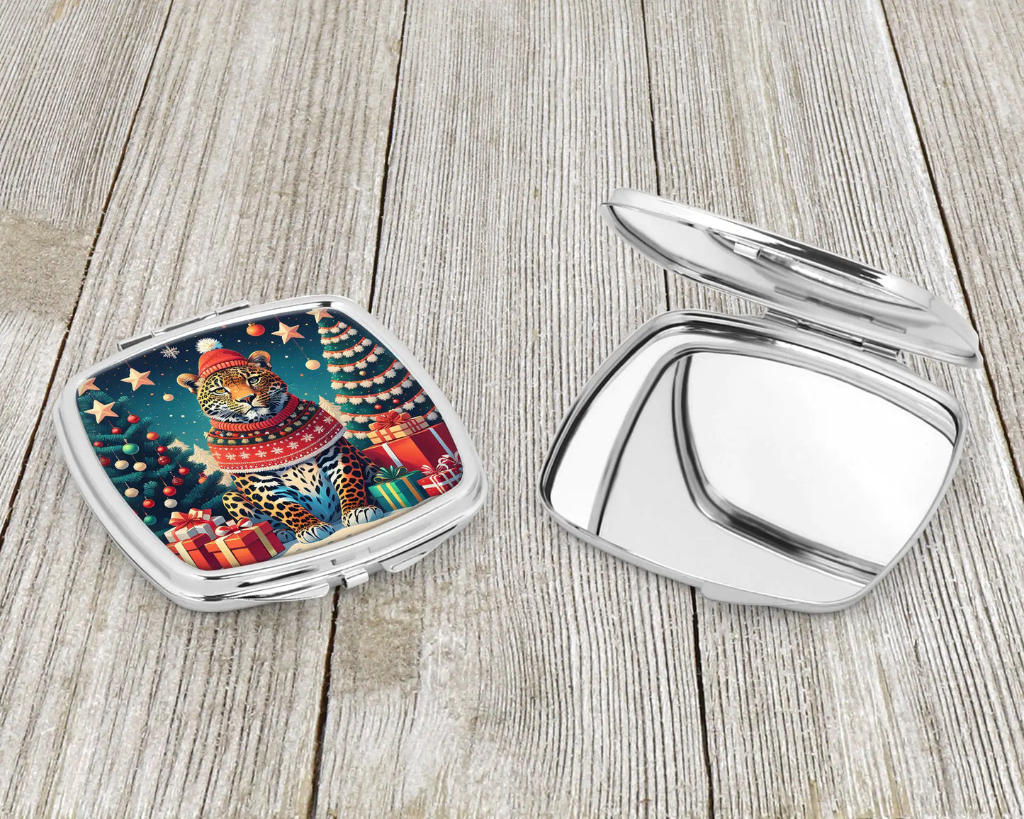 Leopard Christmas Compact Mirror