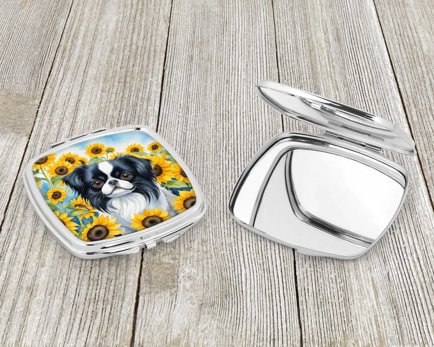 Japanese Chin in Sunflowers Compact Mirror
