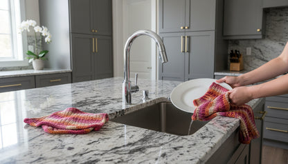 HandMade Cotton Dish Cloths Reds mix with Oranges, Creams and Dark Pinks