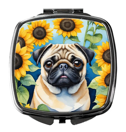 Pug in Sunflowers Compact Mirror