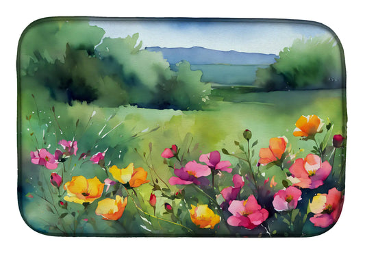 North Dakota Wild Prairie Roses in Watercolor Dish Drying Mat