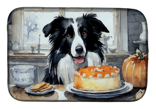 Border Collie Fall Kitchen Pumpkins Dish Drying Mat