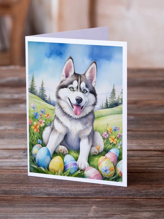 Siberian Husky Easter Egg Hunt Greeting Cards Pack of 8