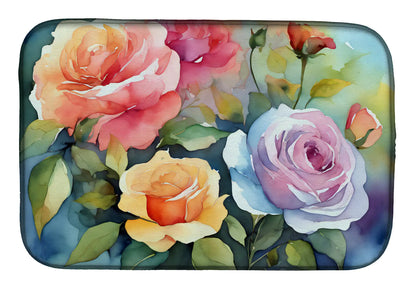 Roses in Watercolor Dish Drying Mat