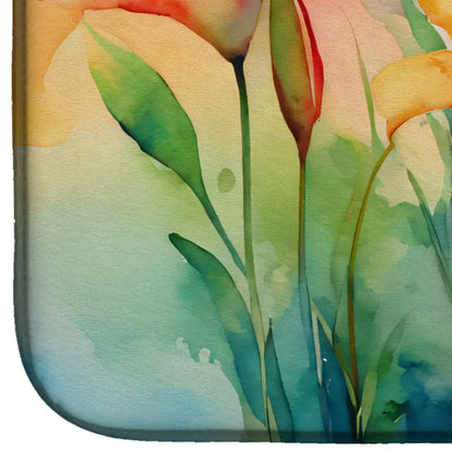 Lilies in Watercolor Dish Drying Mat