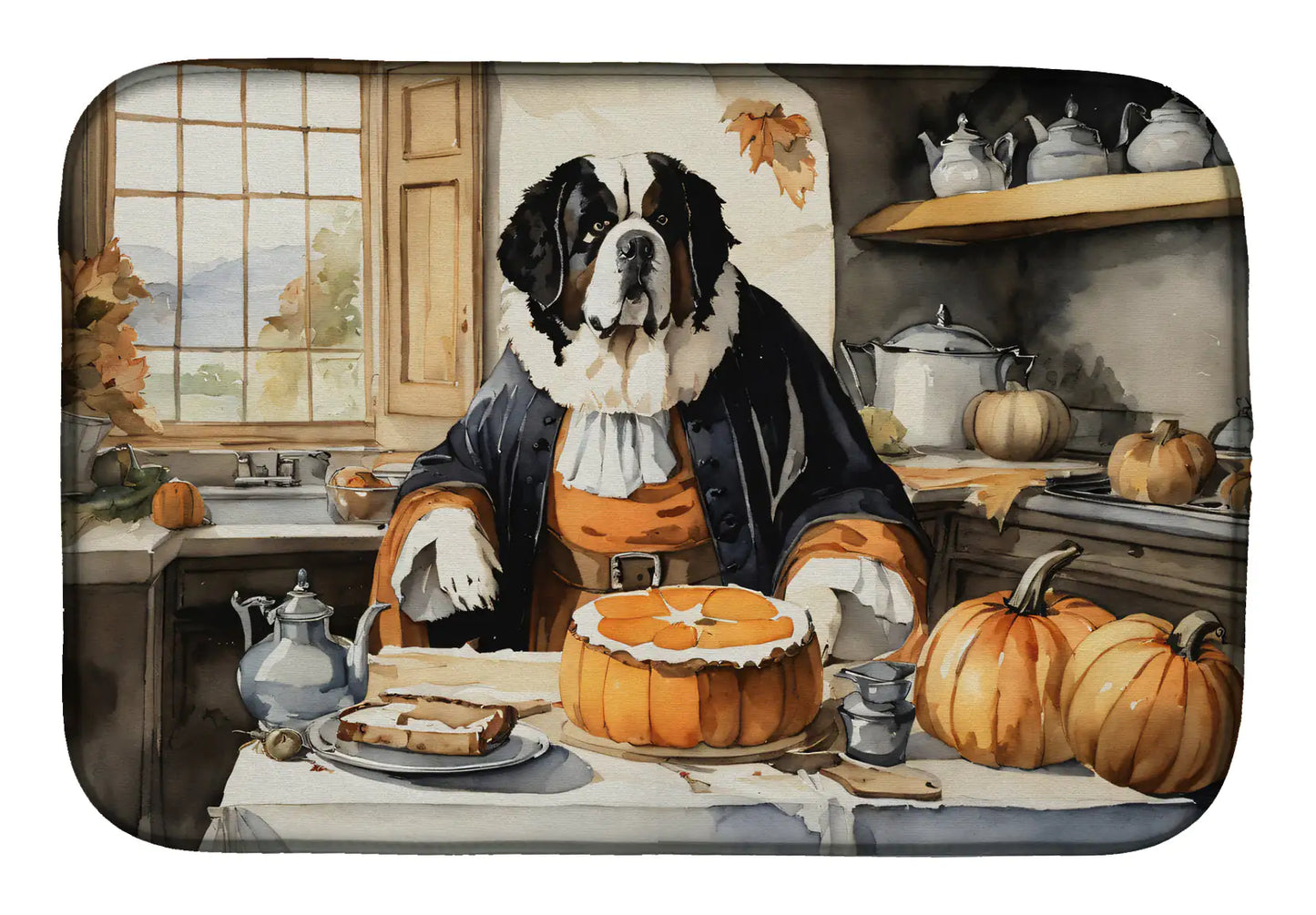 Saint Bernard Fall Kitchen Pumpkins Dish Drying Mat