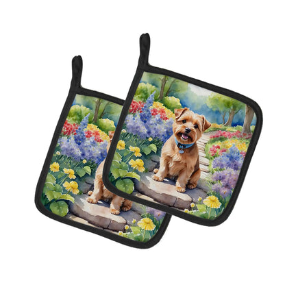 Norfolk Terrier Spring Path Pair of Pot Holders