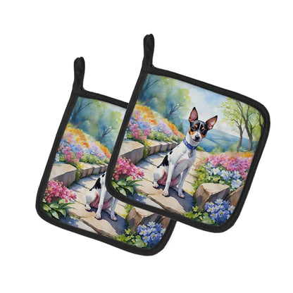 Rat Terrier Spring Path Pair of Pot Holders