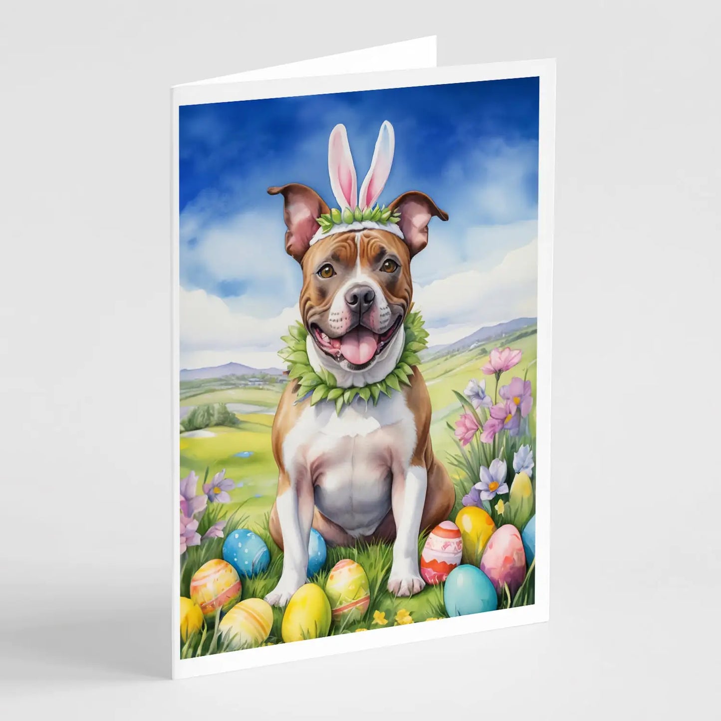 Staffordshire Bull Terrier Easter Egg Hunt Greeting Cards Pack of 8