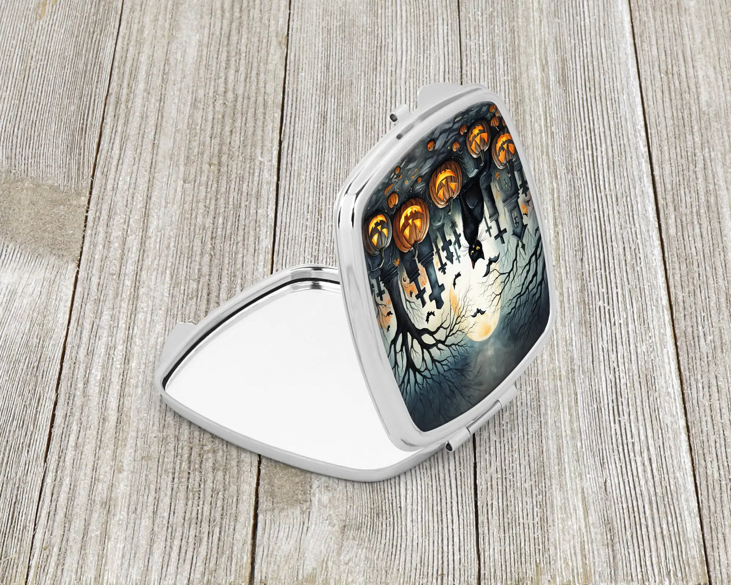 Black Cat Spooky Halloween Compact Mirror