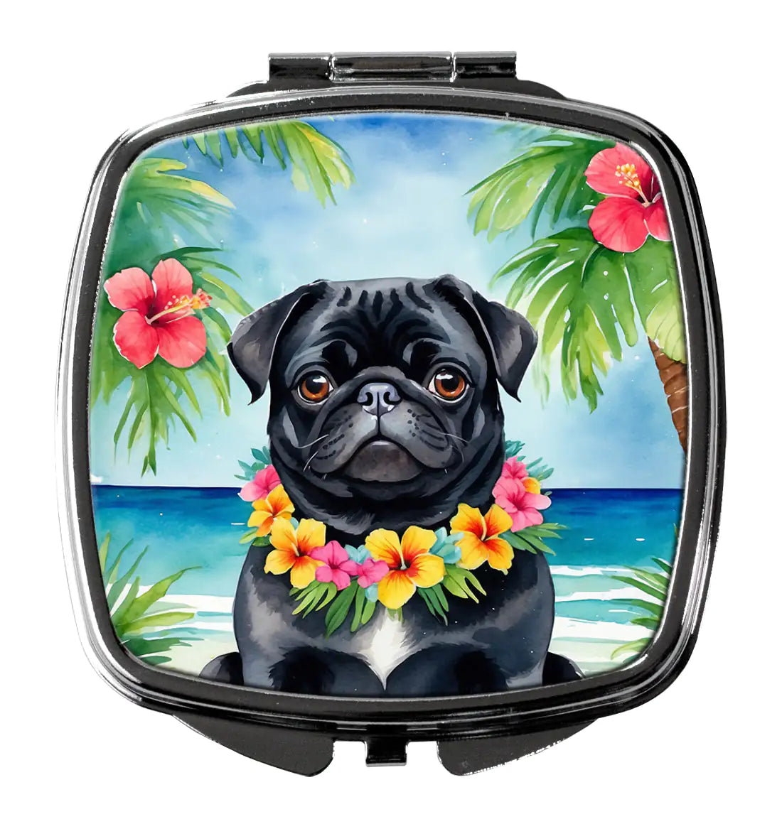 Black Pug Luau Compact Mirror