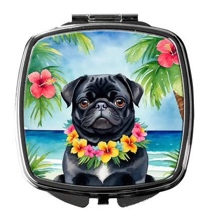 Black Pug Luau Compact Mirror