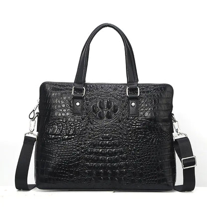 Crocodile Pattern Men's Leather Briefcase and Tote Bag