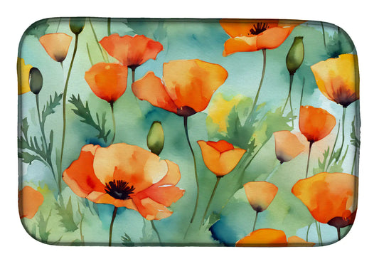 California California Poppies in Watercolor Dish Drying Mat