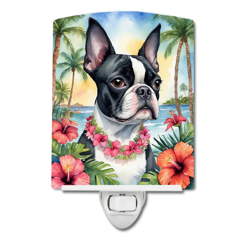 Boston Terrier Luau Ceramic Night Light